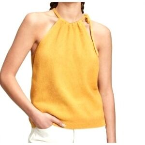 GAP Women Medium Honey Yellow Knit Halter Side Tie Tank Top Boho Hippie Festival